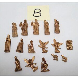 Vintage Lot of 16 Miniature Gold Tone Plastic Nativity Figurines - Lot B